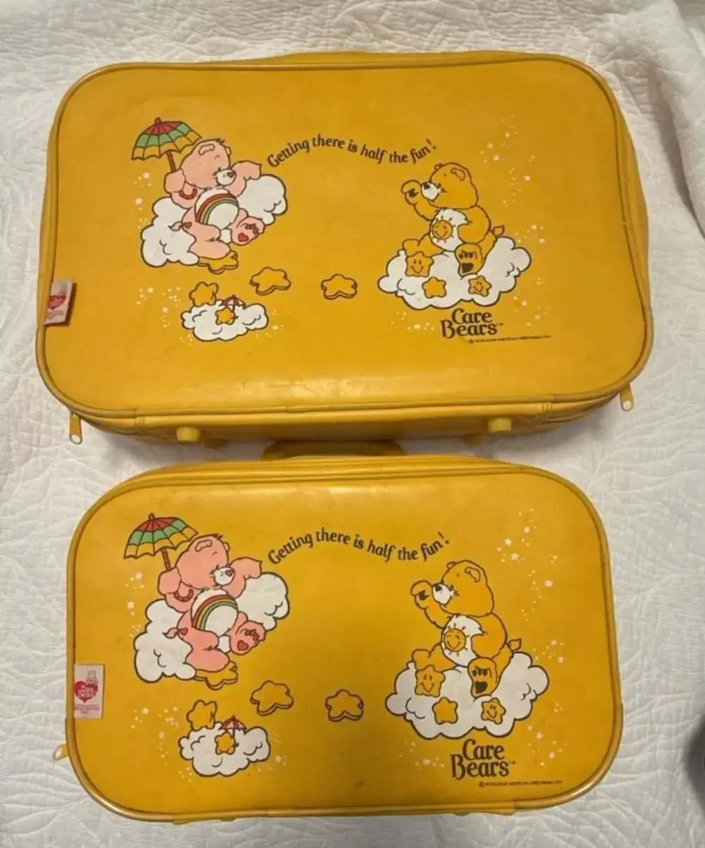 Vintage 1983 Care Bears Yellow Two-Piece Suitcase Luggage Set